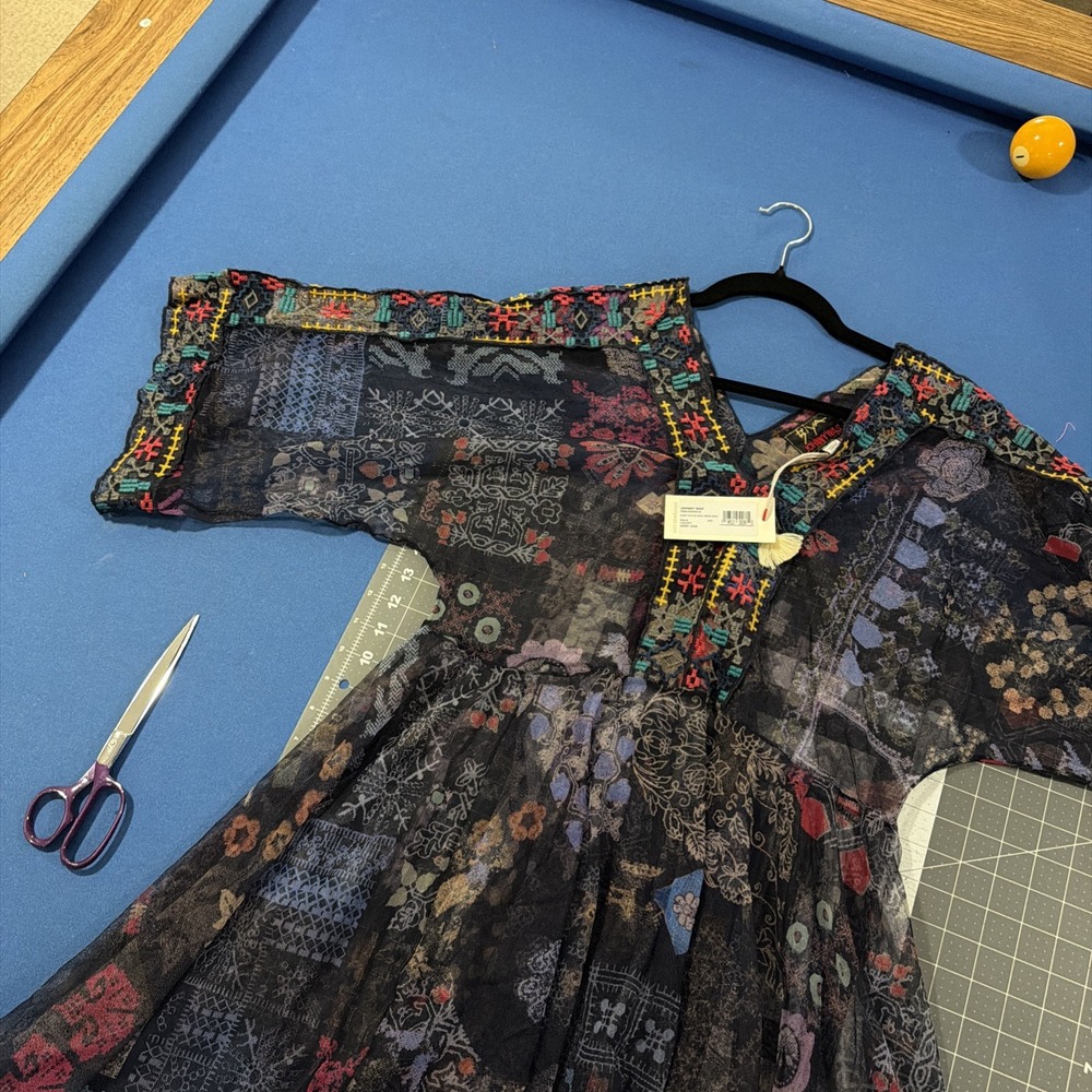 Johnny Was Dress Womens M Elrey Kaftan Mesh Slip Dress Peasant Festival - New